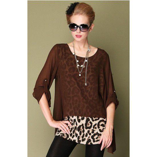 レオパード柄トップス　重ね着風　夏秋　現品限り　特価　レディース　長袖　着痩せ　大きいサイズ　3L-5L　202107　202108 |  | 01