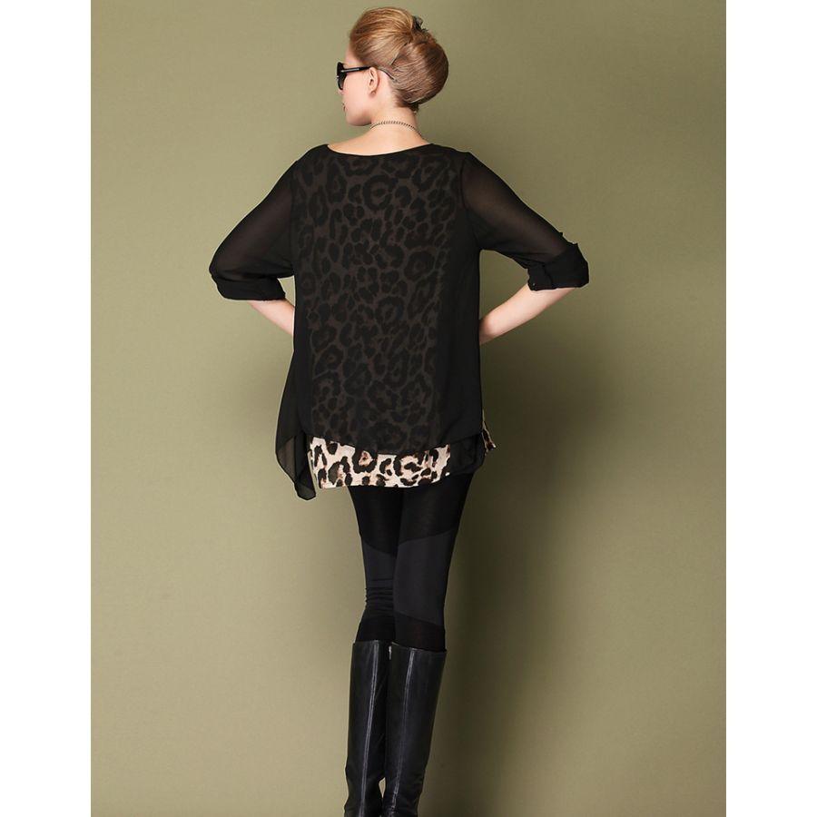 レオパード柄トップス　重ね着風　夏秋　現品限り　特価　レディース　長袖　着痩せ　大きいサイズ　3L-5L　202107　202108 |  | 04