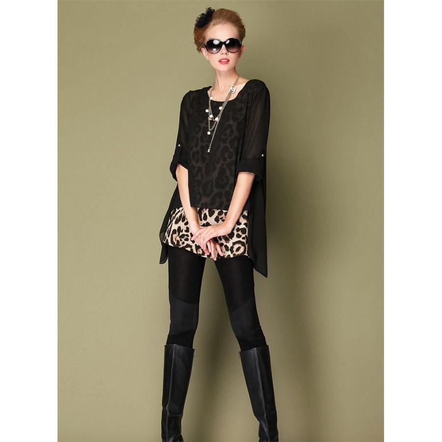 レオパード柄トップス　重ね着風　夏秋　現品限り　特価　レディース　長袖　着痩せ　大きいサイズ　3L-5L　202107　202108 |  | 05