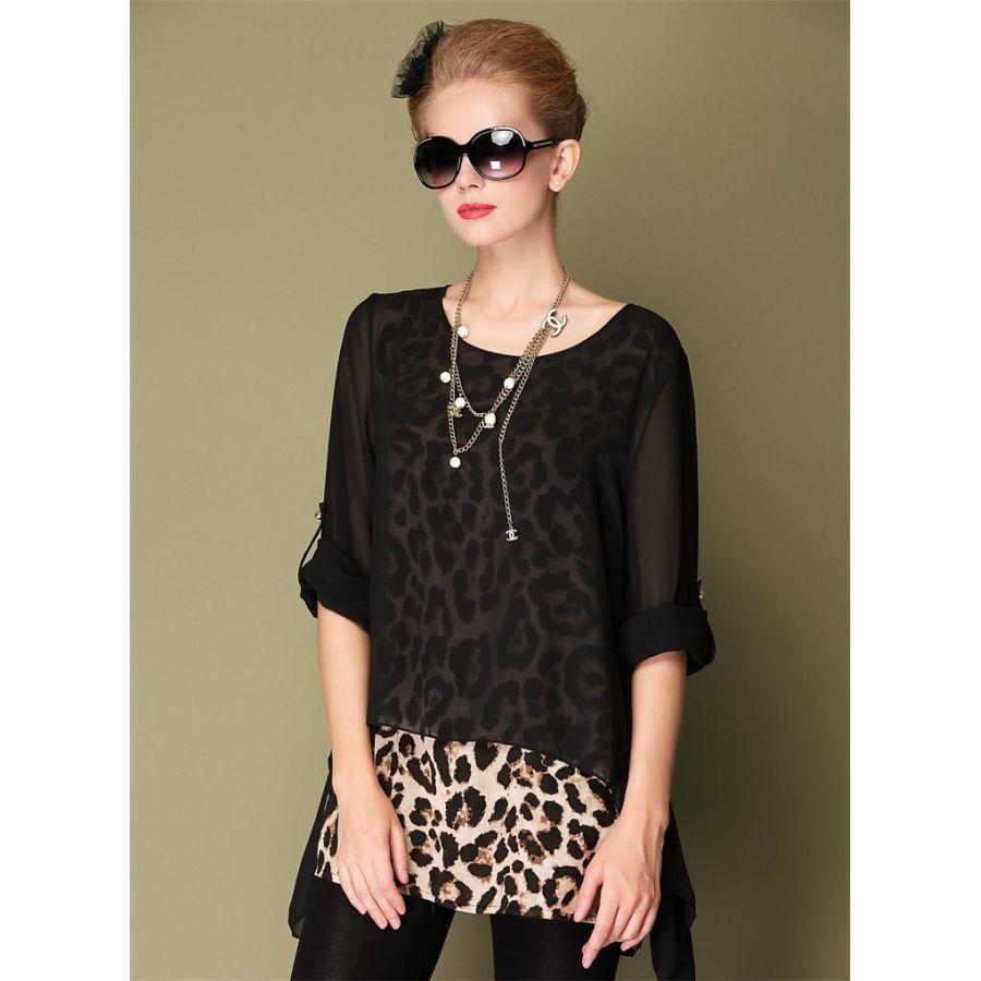 レオパード柄トップス　重ね着風　夏秋　現品限り　特価　レディース　長袖　着痩せ　大きいサイズ　3L-5L　202107　202108 |  | 06