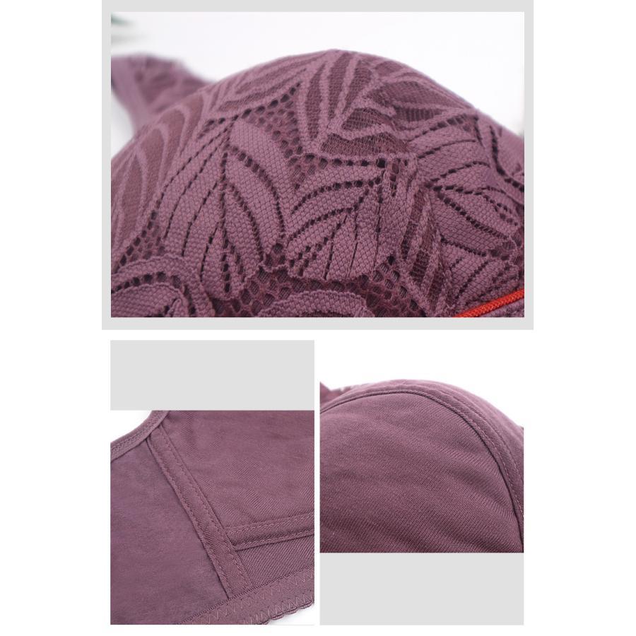 パープル　100C 入荷済即納　ブラジャー　レディース　ノンワイヤー　レース切替　フロントジップ　脇肉補正　大きいサイズ　前開き　ナイトブラ　授乳　 |  | 01