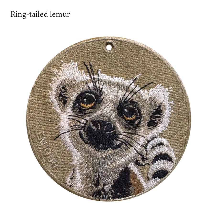 キーホルダー 刺繍 動物 アニマル チャーム サル ワオキツネザル