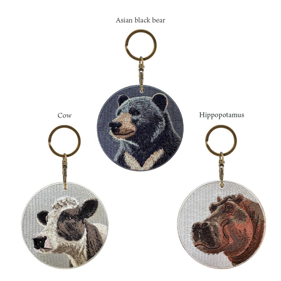 クマと犬の刺繍キーホルダー キーホルダー 刺繍 動物 アニマル チャーム オランウータン ウシ 牛