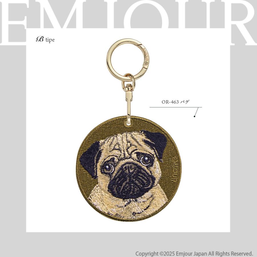 Kii（CITIZEN） EMJOUR パグ 前後 pug お散歩 キーホルダー 刺繍