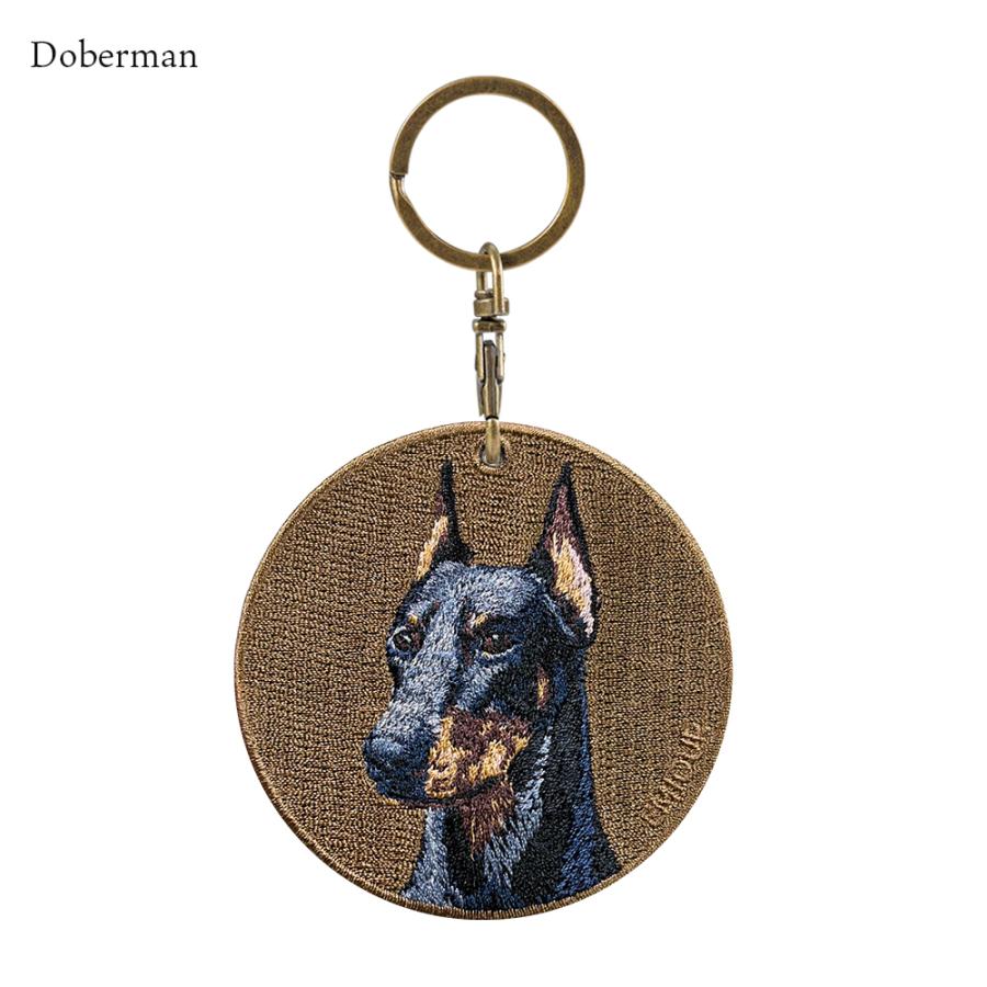 DOVELLMAN キーホルダー 犬 刺繍 ワッペン アニマル チャーム ホワイト