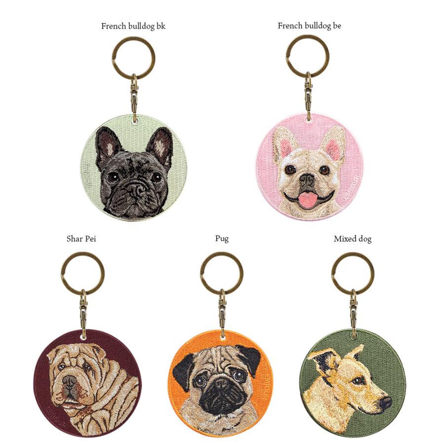 キーホルダー 犬 刺繍 イヌ フレンチブルドッグ フレブル パグ 