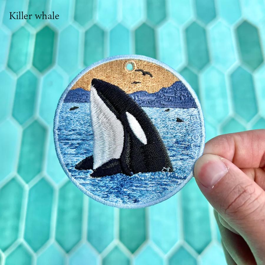 キーホルダー 刺繍 動物 アニマル チャーム シャチ ウミガメ アカエイ