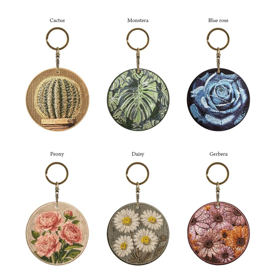 キーホルダー 植物 花 刺繍 チャーム サボテン バラ シャクヤク 芍薬