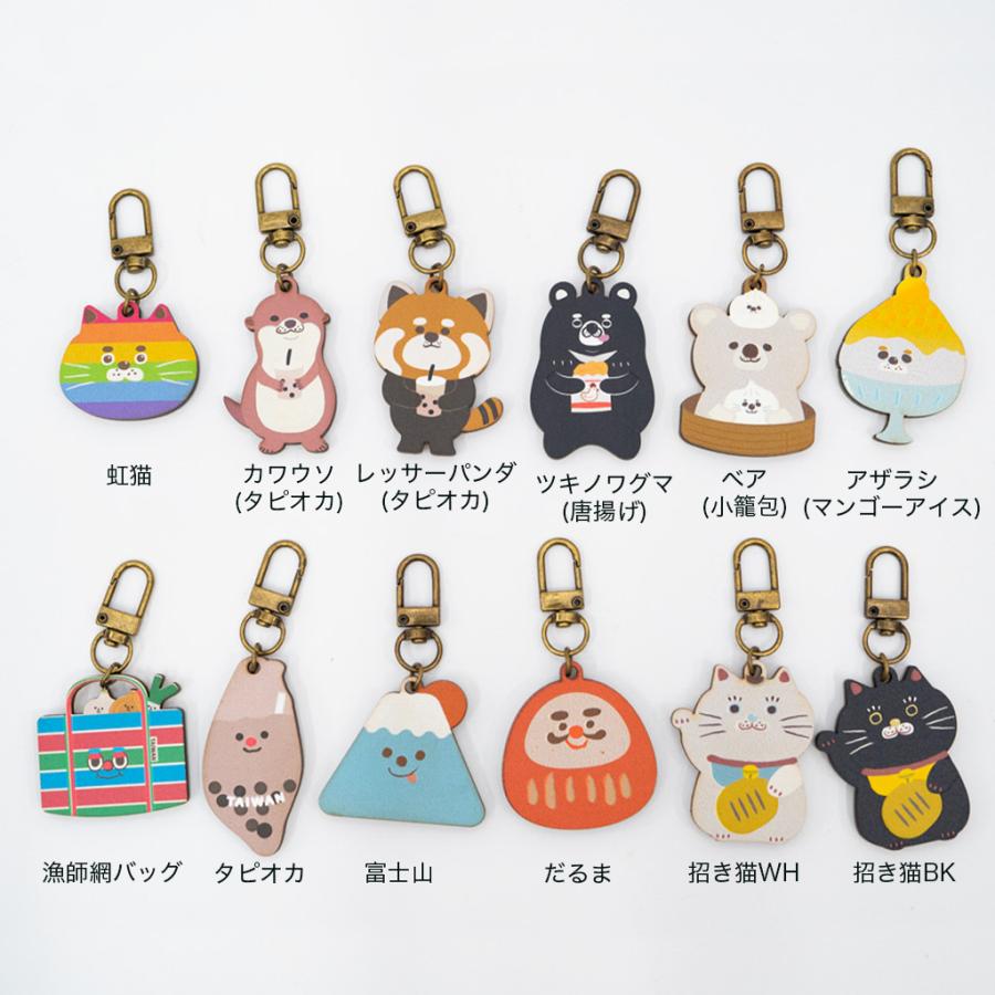 キーホルダー 木製 ミラーキーホルダー 鏡付き タピオカ カワウソ