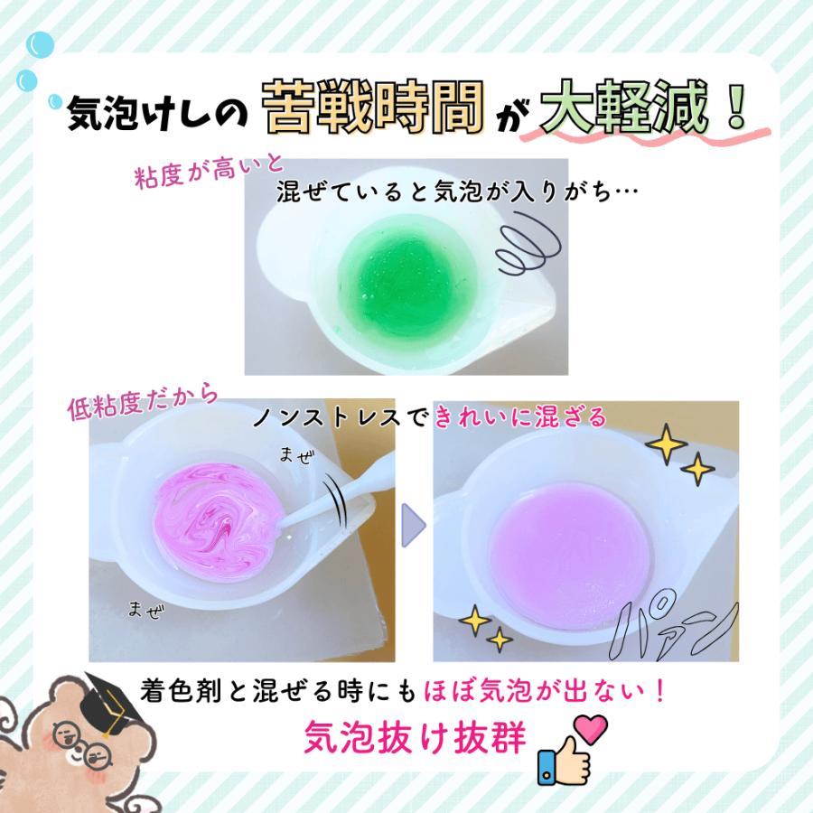 レジン液 低粘度 とってもサラサラ おすすめ 高透明 クリアカラー 気泡
