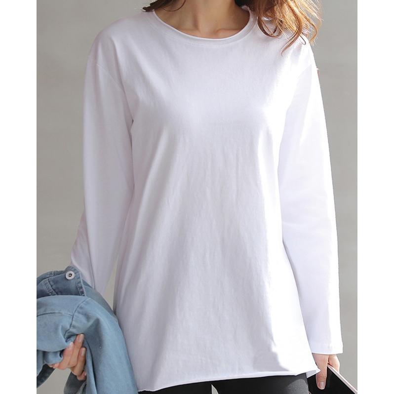 Tシャツ ロング丈 長袖 無地 綿 ゆったり 長め レディース ロンt トップス カットソー ホワイト 白 ブラック 黒 グレー コットン カジュアル Tu8f0 Ailes 通販 Yahoo ショッピング