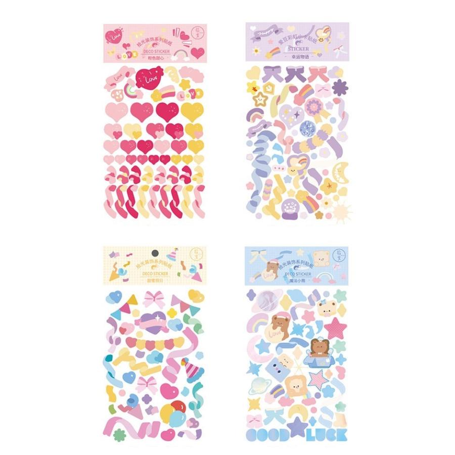 韓国雑貨 文具 シールステッカー4種セット トレカデコ カラフル ハート リボン コンフェッティ クマ 月 星 Aim Fショップ Yahoo 店 通販 Yahoo ショッピング