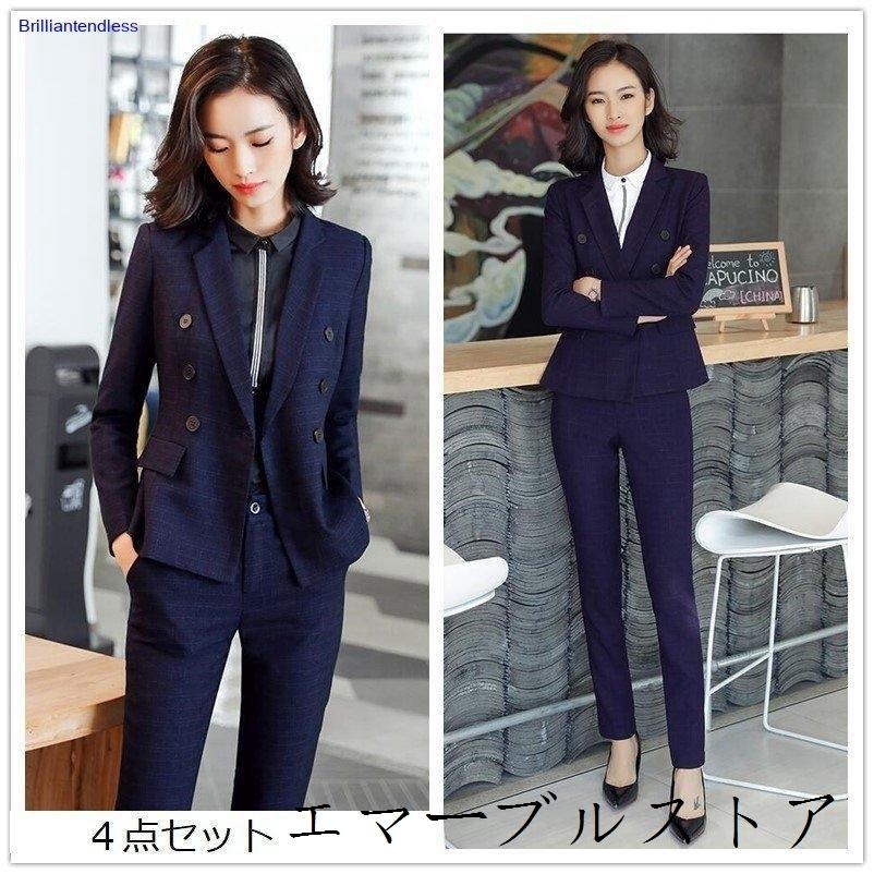 リクルートスーツ レディース4点セット ダブルボタン セットアップ スカートスーツ フォーマルスーツ パンツスーツ 入学式 お宮参り 七五三 通勤 チェック柄 エマーブルストア 通販 Yahoo ショッピング