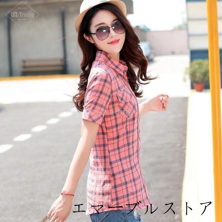 チェックシャツ レディース 半袖 春 夏 チェック柄 シャツ 半袖シャツ ネルシャツ 襟付き 前開き 胸ポケット 綿 大きいサイズ おしゃれ エマーブルストア 通販 Yahoo ショッピング