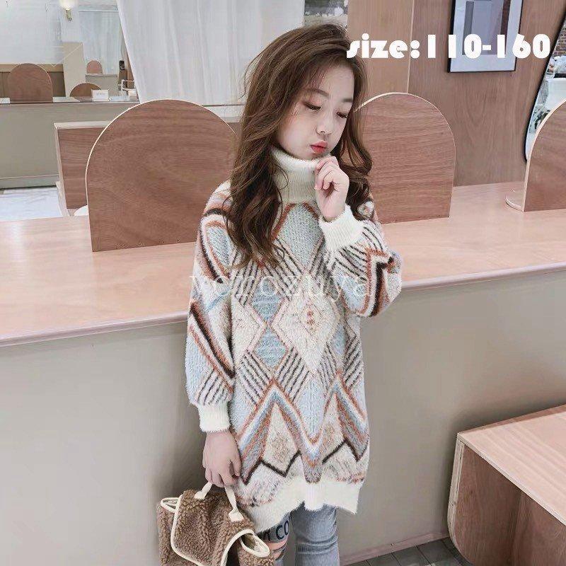 セーター ニットトップス 子供服 ロング丈 タートルネック キッズインナー インナーセーター プルオーバー 冬物 女の子 長袖 カジュアル 可愛い ジュニア服 ファッションなデザイン