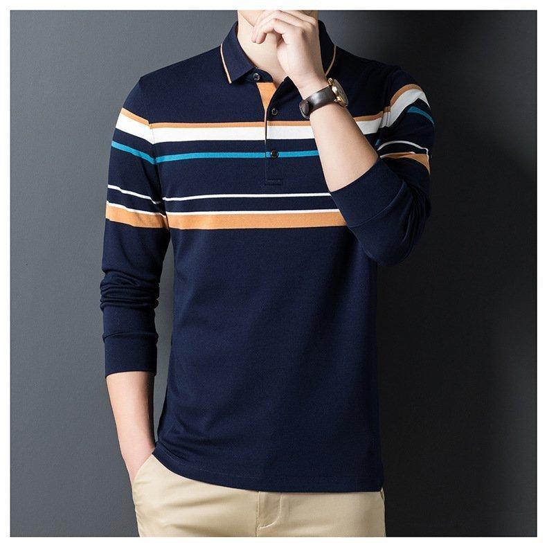 ビジポロ ポロシャツ メンズ 長袖 ボーダー柄 切り替え 綿100 おしゃれ ゴルフウェア トップス インナ 春 秋 冬 上品