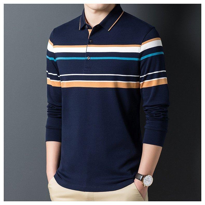 ビジポロ ポロシャツ メンズ 長袖 ボーダー柄 切り替え 綿100 おしゃれ ゴルフウェア トップス インナ 春 秋 冬 上品