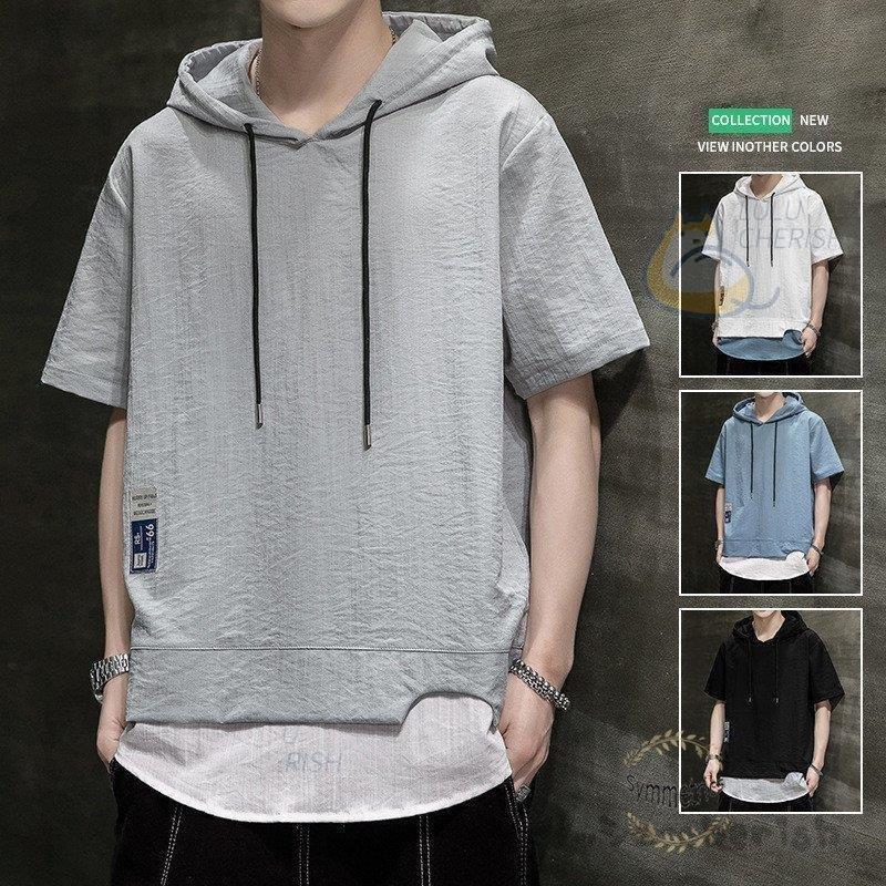半袖パーカー メンズ パーカー 切り替え 夏服 冷感 凉しいプルオーバーパーカー トップス フード付きtシャツ おしゃれ 大きいサイズ 薄手 パーカー 父の日 Aima8 エマーブルストア 通販 Yahoo ショッピング