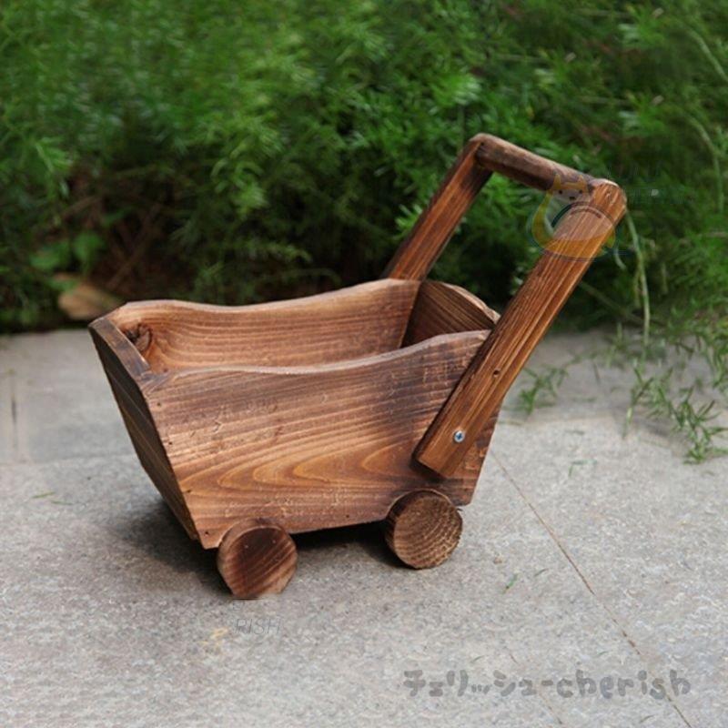 プランター 木製 手押し車 カート ガーデニング レトロ フラワーポット