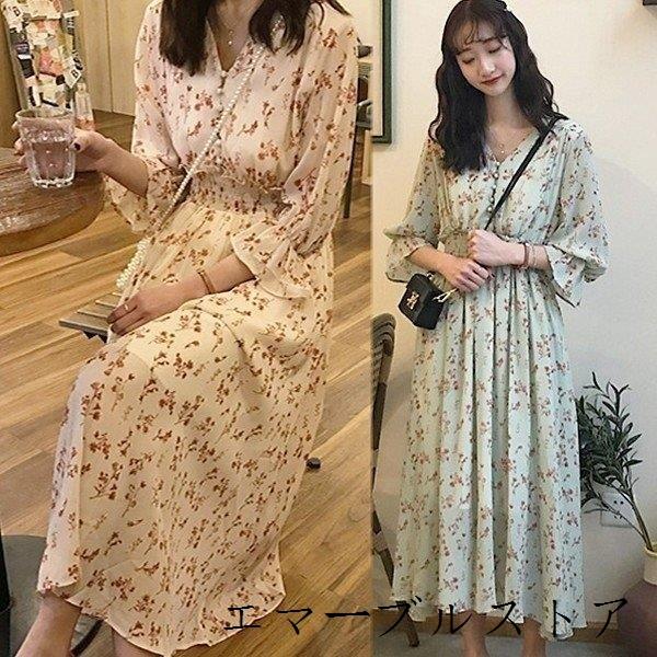 新着 ワンピース 花柄 通勤 Vネック 着痩せ ロングワンピース レディース ワンピース 長袖 40代 韓国風 2色 きれいめ ワンピース カラー レッド Www We Job Com
