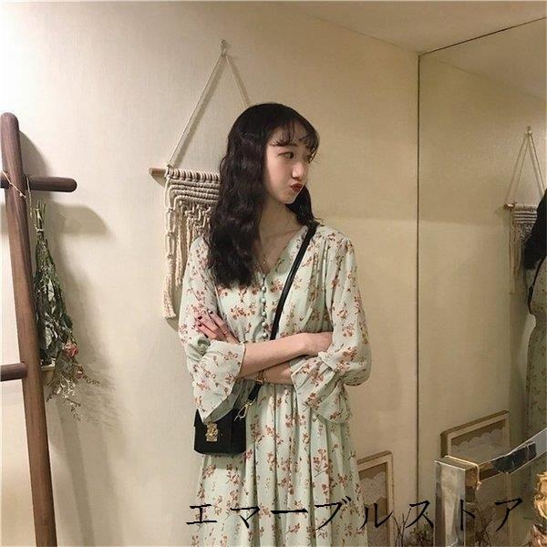 新着 ワンピース 花柄 通勤 Vネック 着痩せ ロングワンピース レディース ワンピース 長袖 40代 韓国風 2色 きれいめ ワンピース カラー レッド Www We Job Com