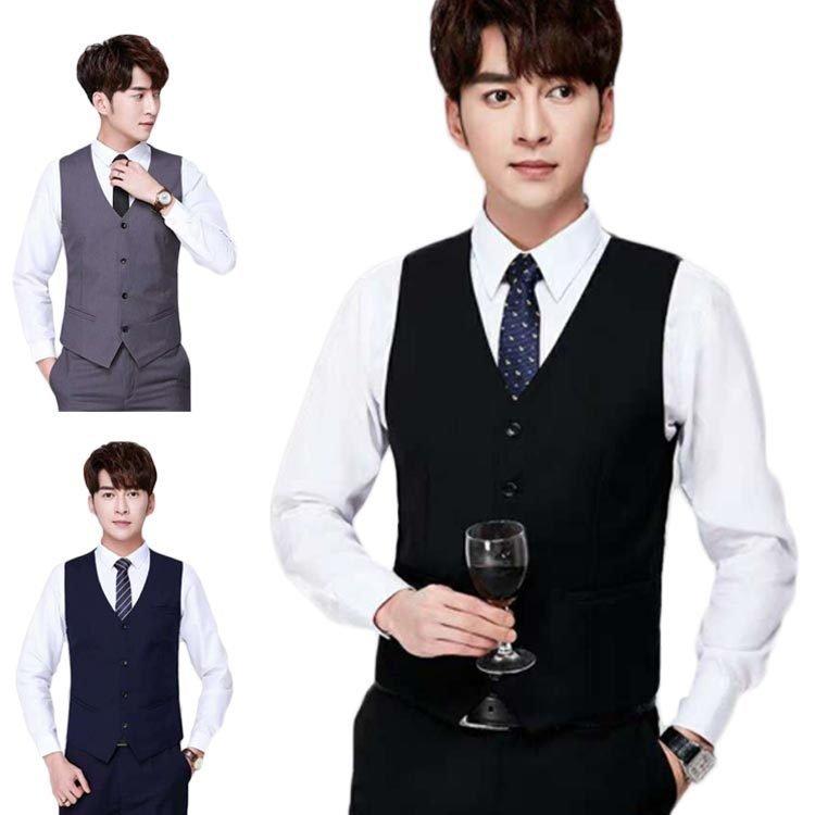 ベストジレメンズビジネススーツベストオッドベストドレスカジュアル黒紺灰色ブラックグレーネイビー無地結婚式学校成人式 保障できる