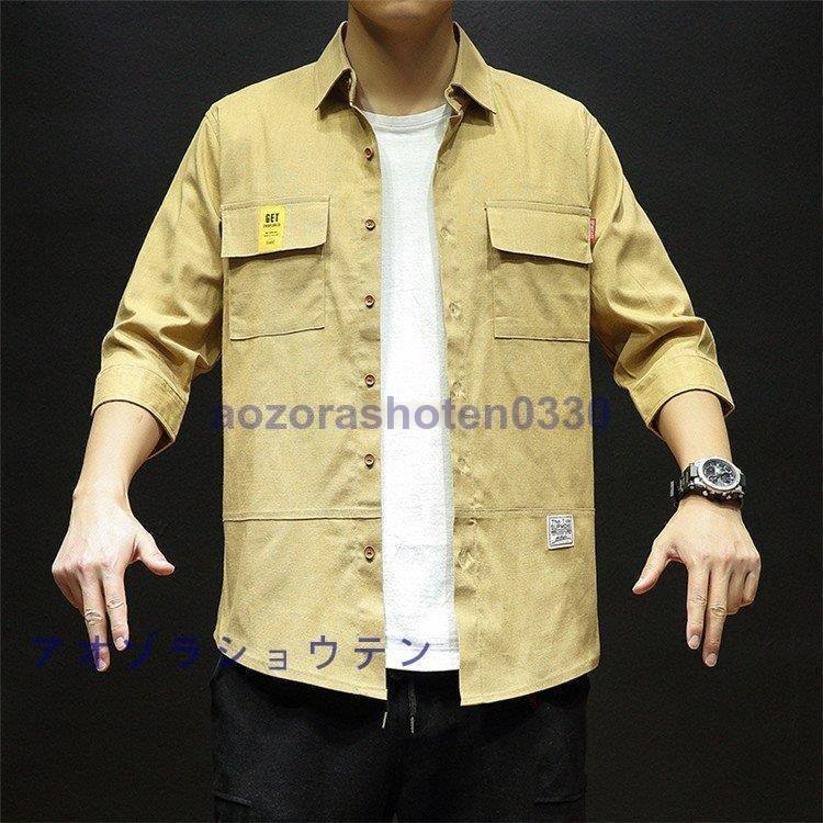 シャツメンズ半袖ミリタリーシャツ半袖シャツリネンシャツ夏綿100 五分袖綿麻シャツカジュアルシャツ胸ポケット 激安通販の