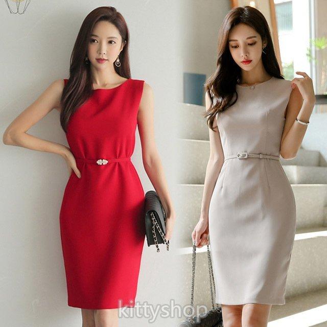 赤 ワンピース フォーマル 通勤 Ol 膝丈ワンピース ノースリーブ タイトワンピース ひざ丈 代 30代 ワンピースドレス パーティー 二次会 Aim エマーブルストア 通販 Yahoo ショッピング