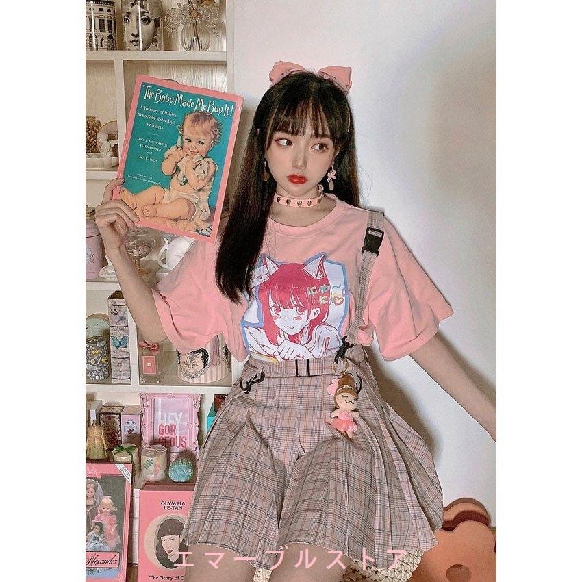 萌えキャラ イラスト Tシャツ 半袖 トップス レディース パープル ピンク ホワイト ブラック 原宿系 ゆめかわいい ファッション ボボンニジュウイチ T1878 Aims エマーブルストア 通販 Yahoo ショッピング