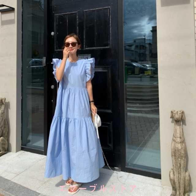 ワンピース フリルワンピース ショルダーフリル リラックスワンピース レディース ロング 半袖 大人 可愛い リラックス キレセク Aims エマーブルストア 通販 Yahoo ショッピング