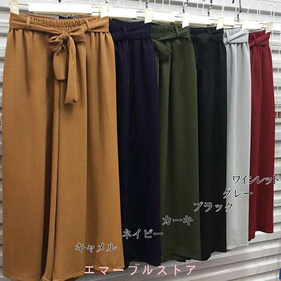 無料配達 ワイドパンツルック レディース 九分丈 ガウチョパンツ 春 夏 アンクルパンツ ハイウエスト リボン結び スカーチョ 無地 ネコポス可 Praxisfrauendorf De