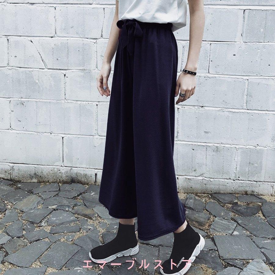 無料配達 ワイドパンツルック レディース 九分丈 ガウチョパンツ 春 夏 アンクルパンツ ハイウエスト リボン結び スカーチョ 無地 ネコポス可 Praxisfrauendorf De