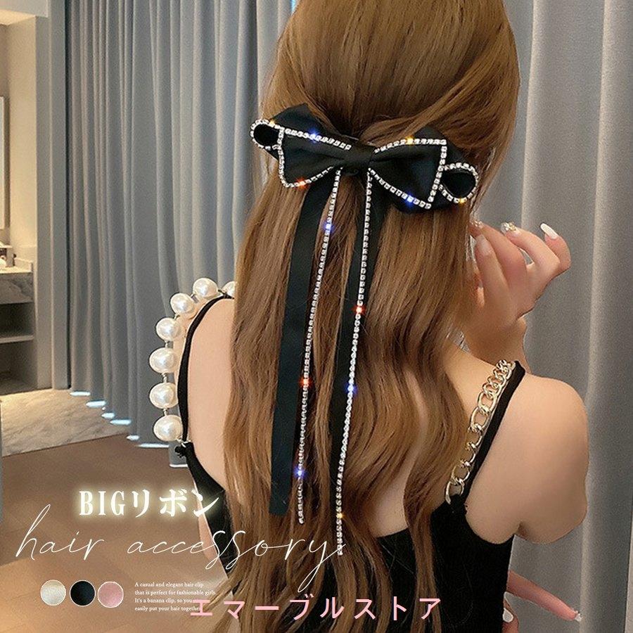 夏セール開催中 ♥️ラスト2♥️リボン シフォン バンスクリップ ブラック ヘアアクセサリー