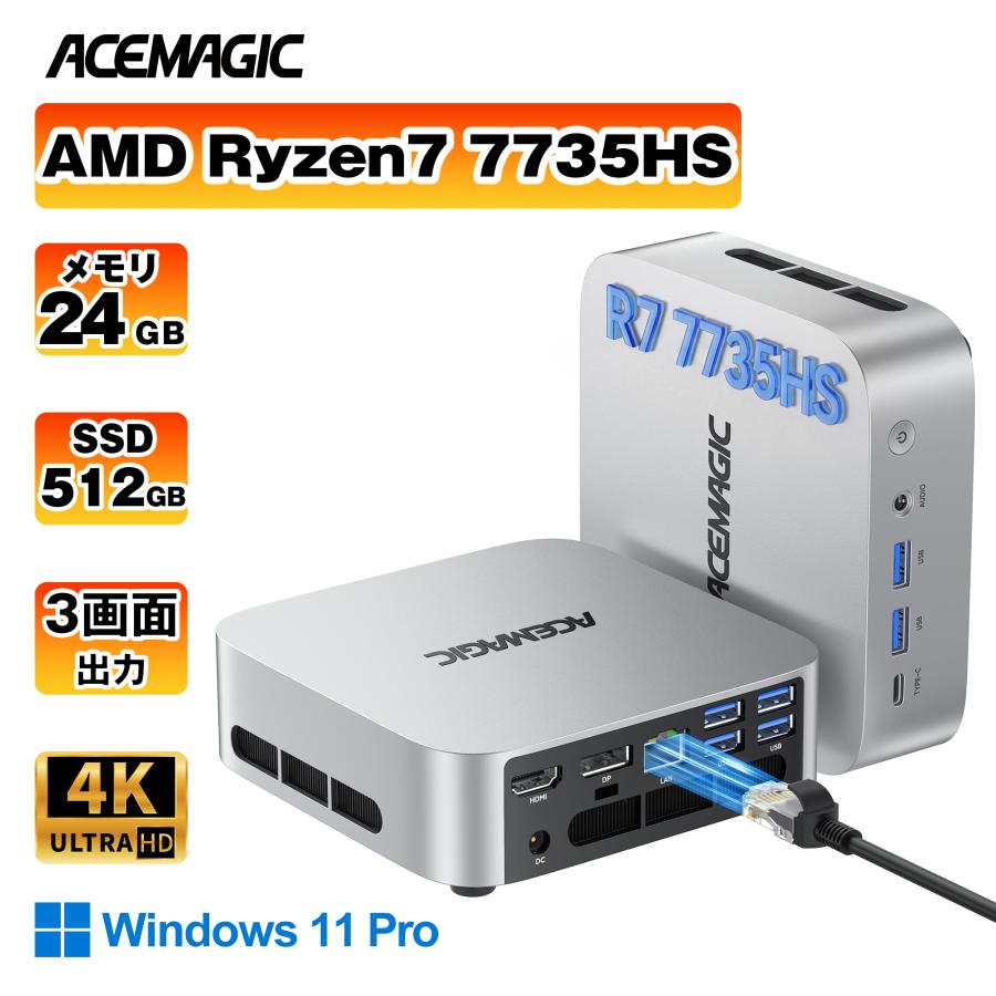 2026新製品 ミニPC【AMD R7 7735HS 24GB+512GB LPDDR5】最大4.75GHz ミニPC Win11Pro 3画面出力 2.5Gbps WiFi6 ゲーミングpc（M1-7735-24512）（Yahoo!・NiPoGi公式店）