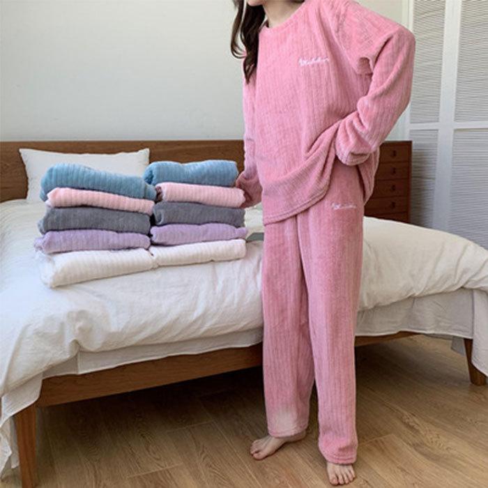 パジャマ レディース もこもこ 部屋着 モコモコ ルームウェア 冬 長袖 丸首 フランネルルームウェア 暖かい 上下セット 可愛い 厚手 ...