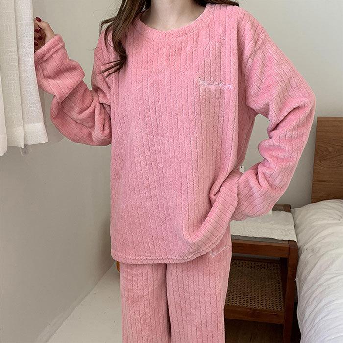 パジャマ レディース もこもこ 部屋着 モコモコ ルームウェア 冬 長袖 丸首 フランネルルームウェア 暖かい 上下セット 可愛い 厚手 ...