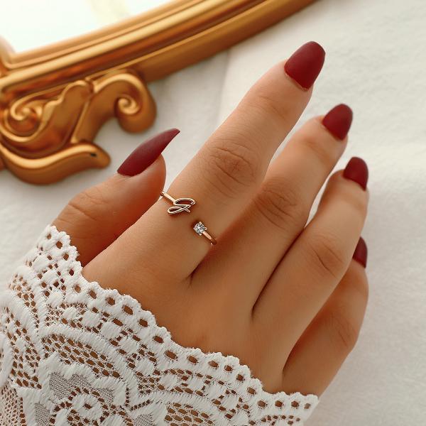 指輪 レディース イニシャルリング アルファベット キュービック ジルコニア 重ね付け おしゃれ 30代 40代 50代 フリーサイズ |  | 07