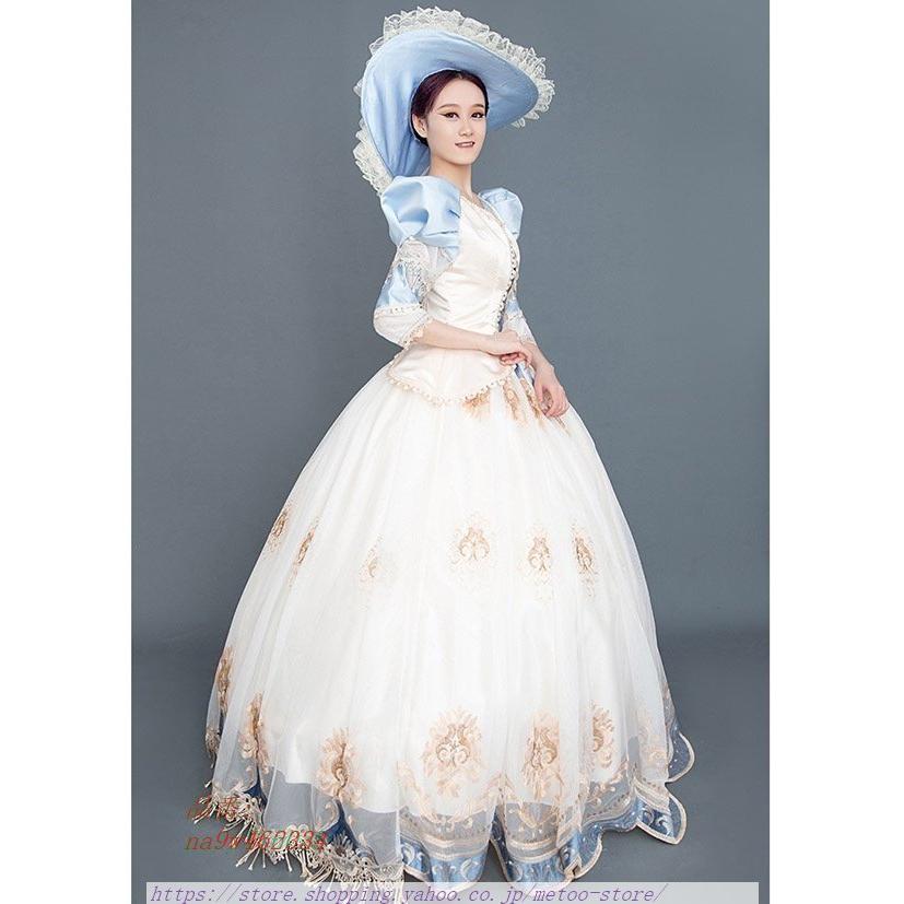 特別セール品 ロングドレス 貴族ドレス 舞台衣装 帽子付き プリンセスライン 貴族風 ワンピース 撮影 Vネック パフスリーブ 中世ヨーロッパ お姫様ドレス プリンセスライン Valleycountrymarket Com