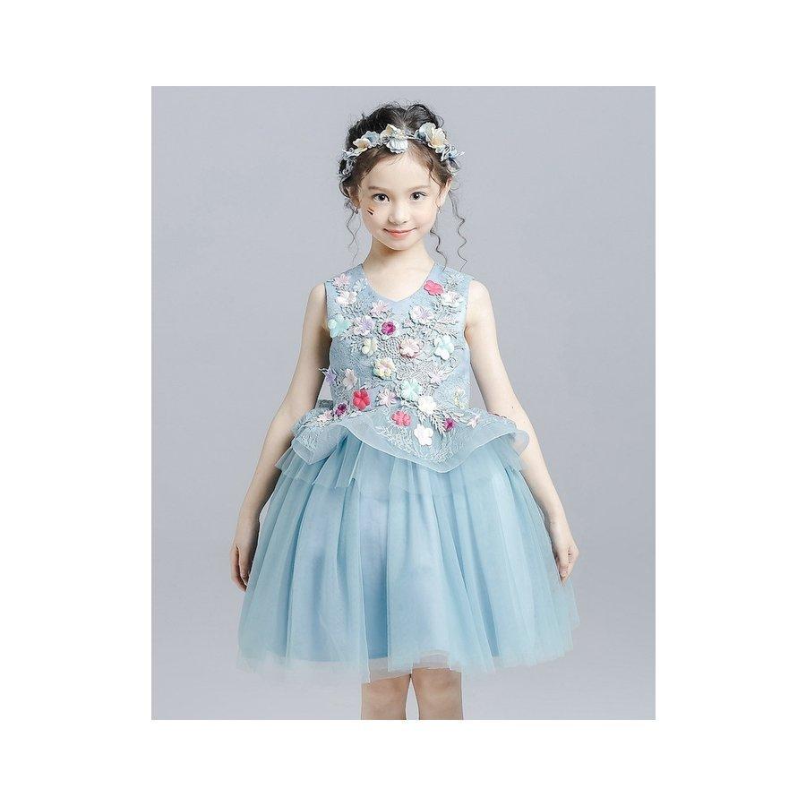 韓国子供服 女の子 ワンピースドレス チュールワンピース リボンレベル