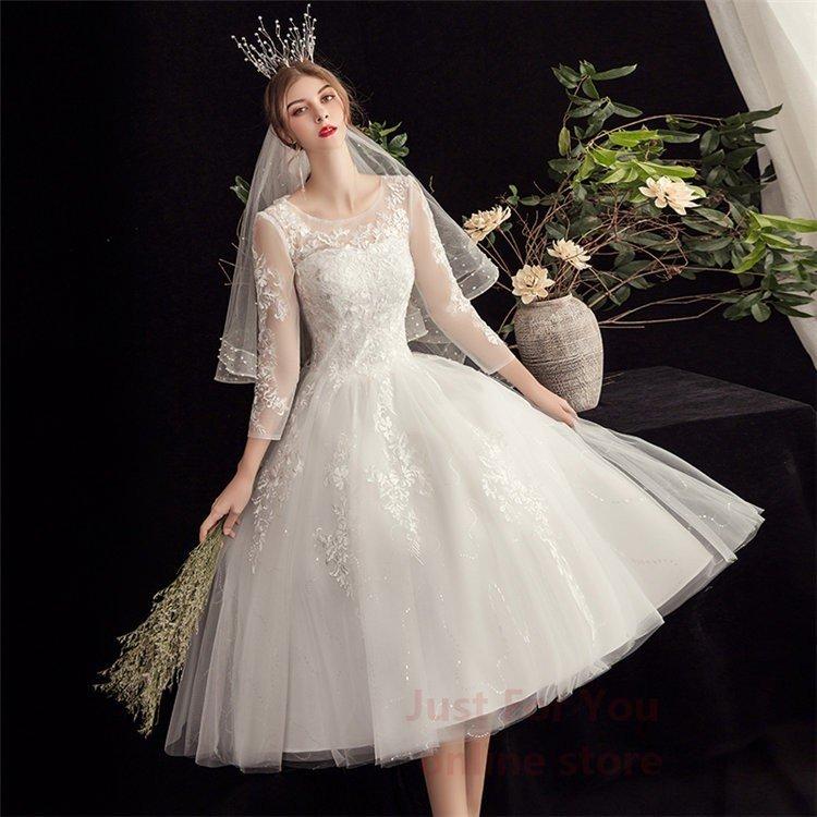 再再販 ウェディングドレス 新作 夏 ミモレ丈 ドレス通販 シンプル 白 編み上げタイプ 二次会 ドレス 花嫁 パーティー ミニドレス ウエディングドレス 格安 プリンセスライン カラー M Social And Co Fr