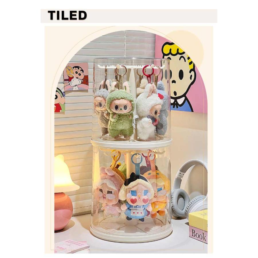 回転式 ぬいぐるみ収納ケース クリア 透明円柱収納 回転可能 掛け