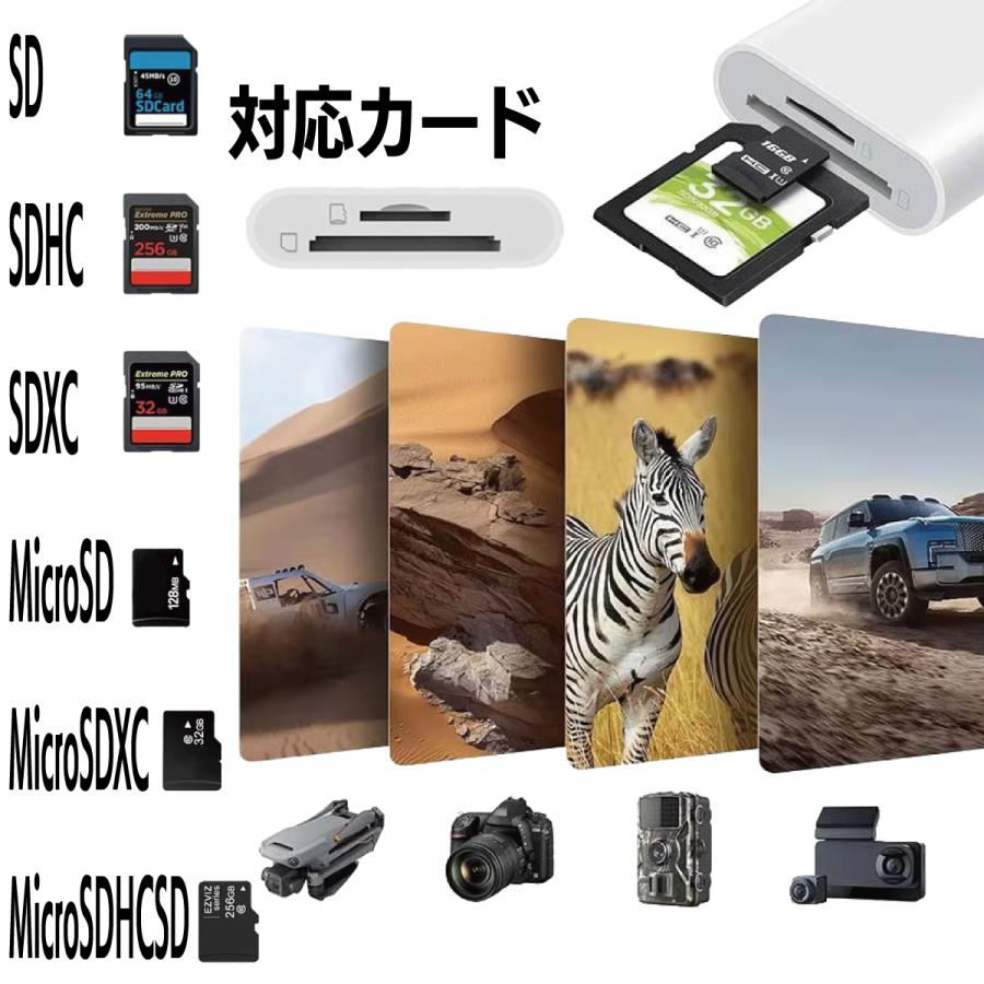 SDカードリーダー 2in1 iPhone iPad Type-C Lightning 双方向 データ転送 バックアップ マイクロSD 高速 写真 動画 保存 移行 容量不足解消 設定不要 |  | 01