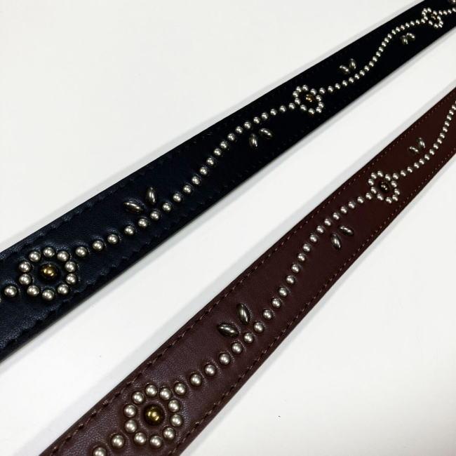 ベルト メンズ スタッズベルト 30mm 0452 ダークブラウン 合成皮革 PU |  | 02