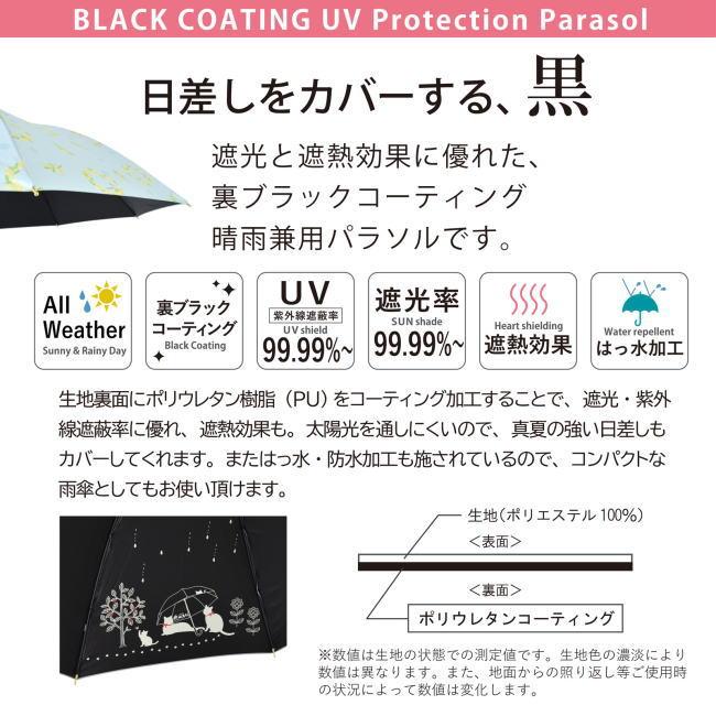 ネイビー 遮光＆遮熱 黒コーティング晴雨兼用傘 192 楽ミニ『窓辺の猫 スカラ刺繍 mini』 |  | 08