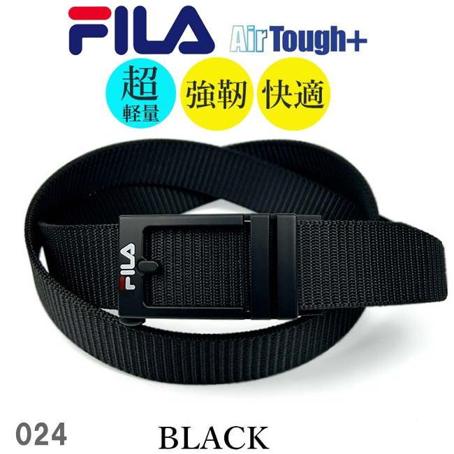 ベルト メンズ 穴なし 穴レス フィラ エアタフ スマートロック  ナイロン 軽量 024 ブラック | FILA