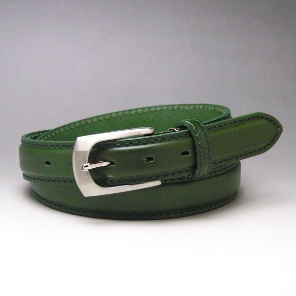 姫路レザー 本革 日本製 ビジネス ベルト 30mm 53 グリーン 新品 メンズ レディース 大き目のステッチを施しました オープニング