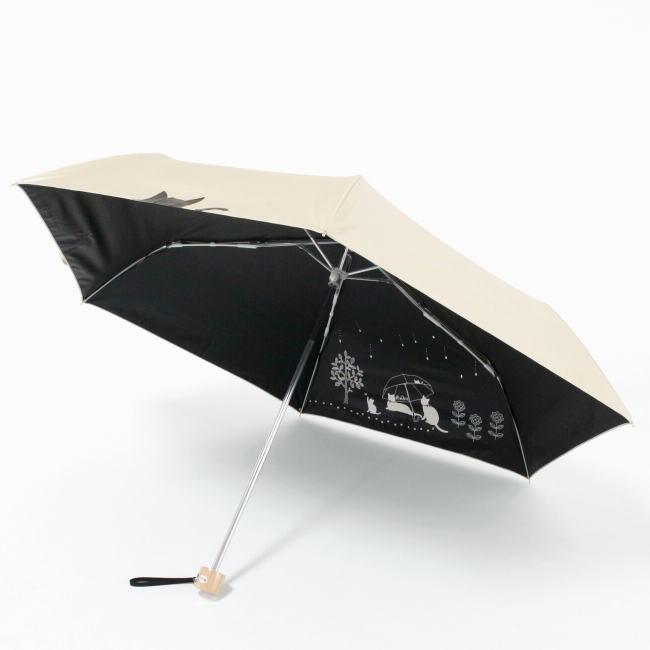 ベージュ 遮光＆遮熱 黒コーティング 174 晴雨兼用傘 50cm楽ミニ『傘と猫 mini』 |  | 01