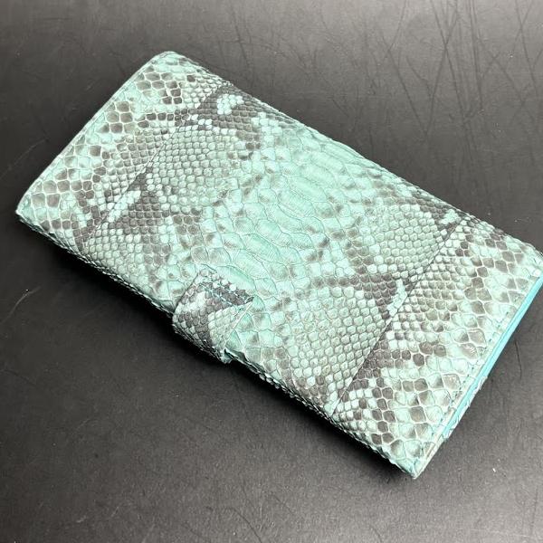 281BL ギャルソン 本革 長財布 蛇革 パイソン ヘビ革 水色 ブルー 男女兼用 大容量 |  | 01