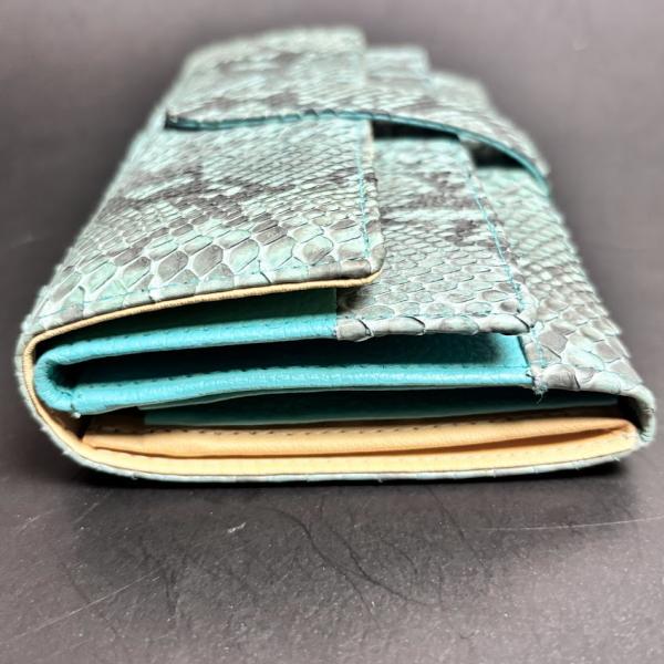 281BL ギャルソン 本革 長財布 蛇革 パイソン ヘビ革 水色 ブルー 男女兼用 大容量 |  | 02