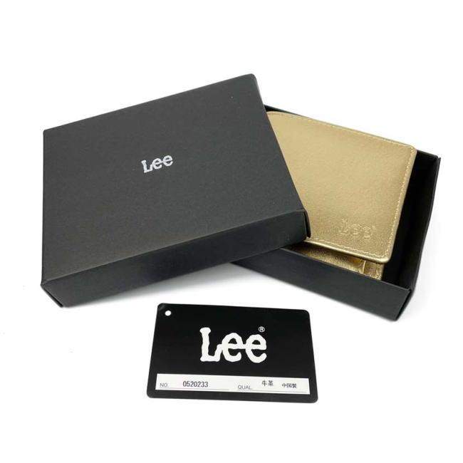 シルバー Lee リー メダルカラー 二折財布 フラップ 本革 0233n Lee シルバー リー リアルレザー メダルカラー 二折財布